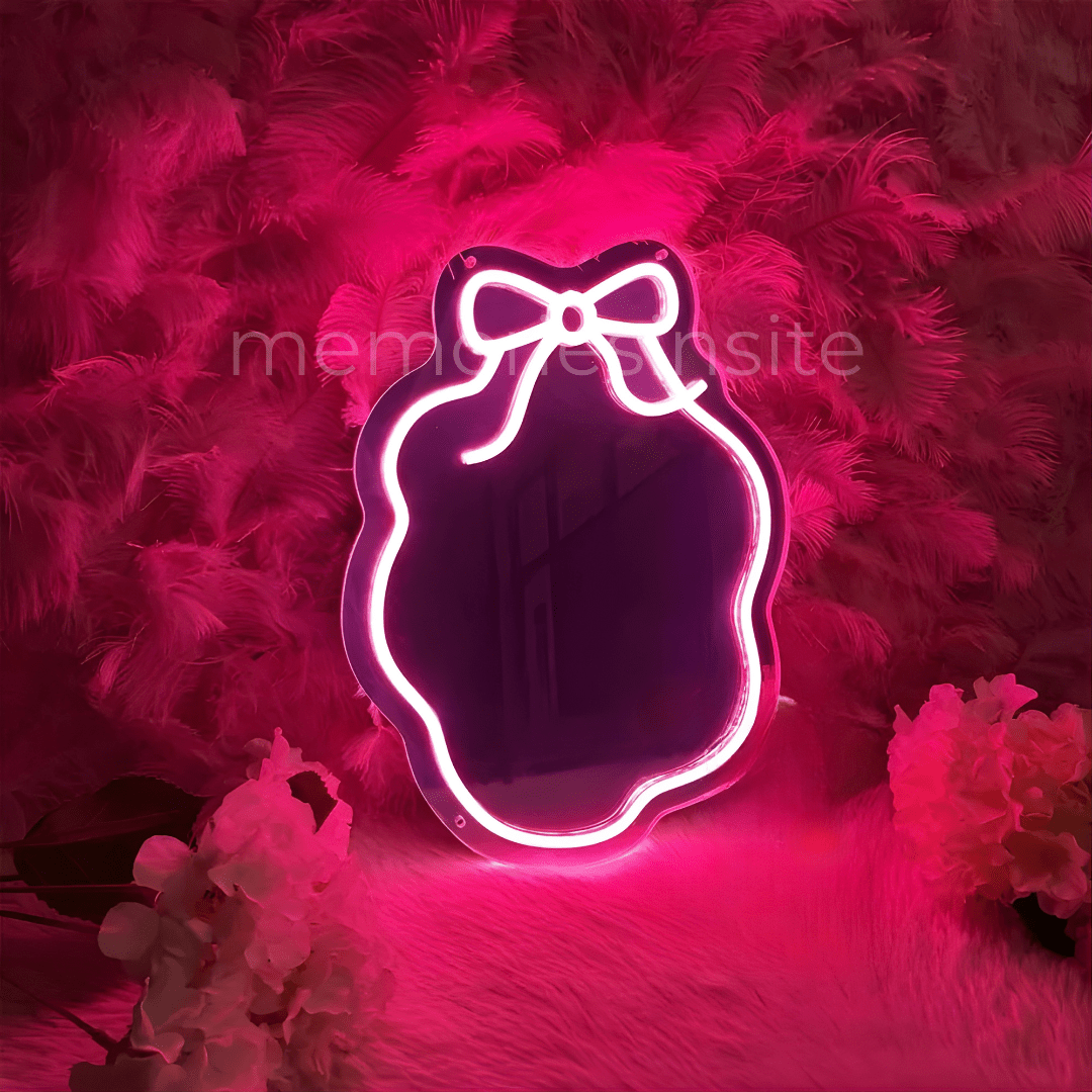 Cute Bow Neon Mirror — Acrylic LED Vanity Mirror - Memories InsiteCUTE BOW NEON MIRROR- 7*8.5 INCH